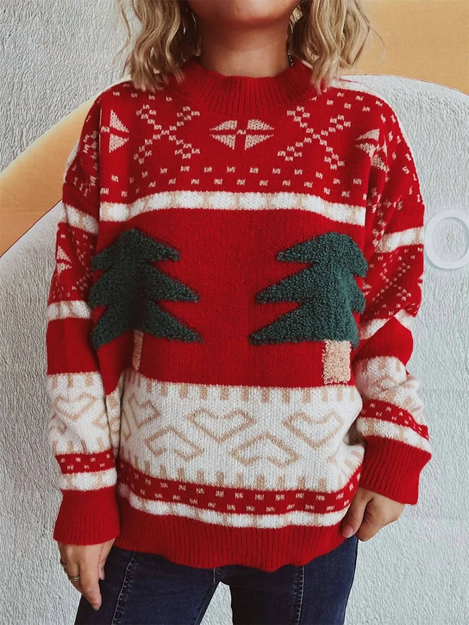 Christmas Tree Sweater In Scarlet
