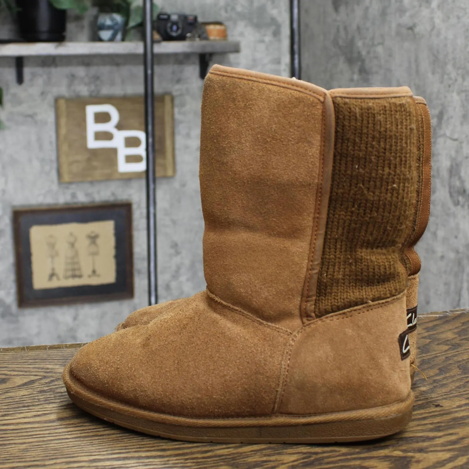 Clarks Womens Lambs fur Lined Leather Pull On Cozy Boots 1666899a64e60c Brown 8M