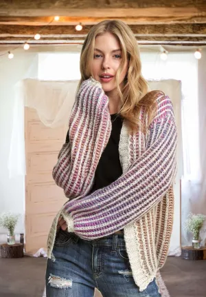 Color Your World Multi Color Ombre Sweater Cardigan in Pink - Curvy