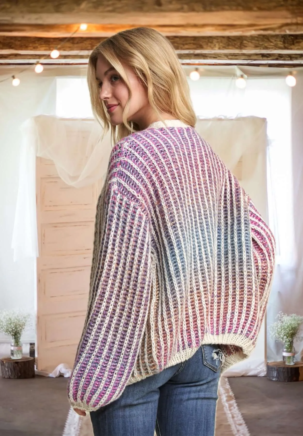 Color Your World Multi Color Ombre Sweater Cardigan in Pink - Curvy