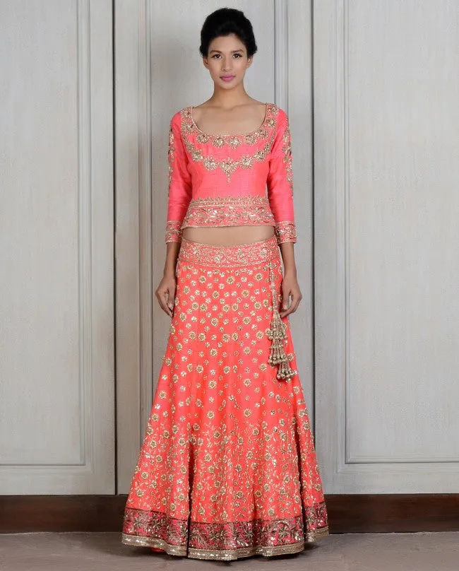 Coral color lehenga choli