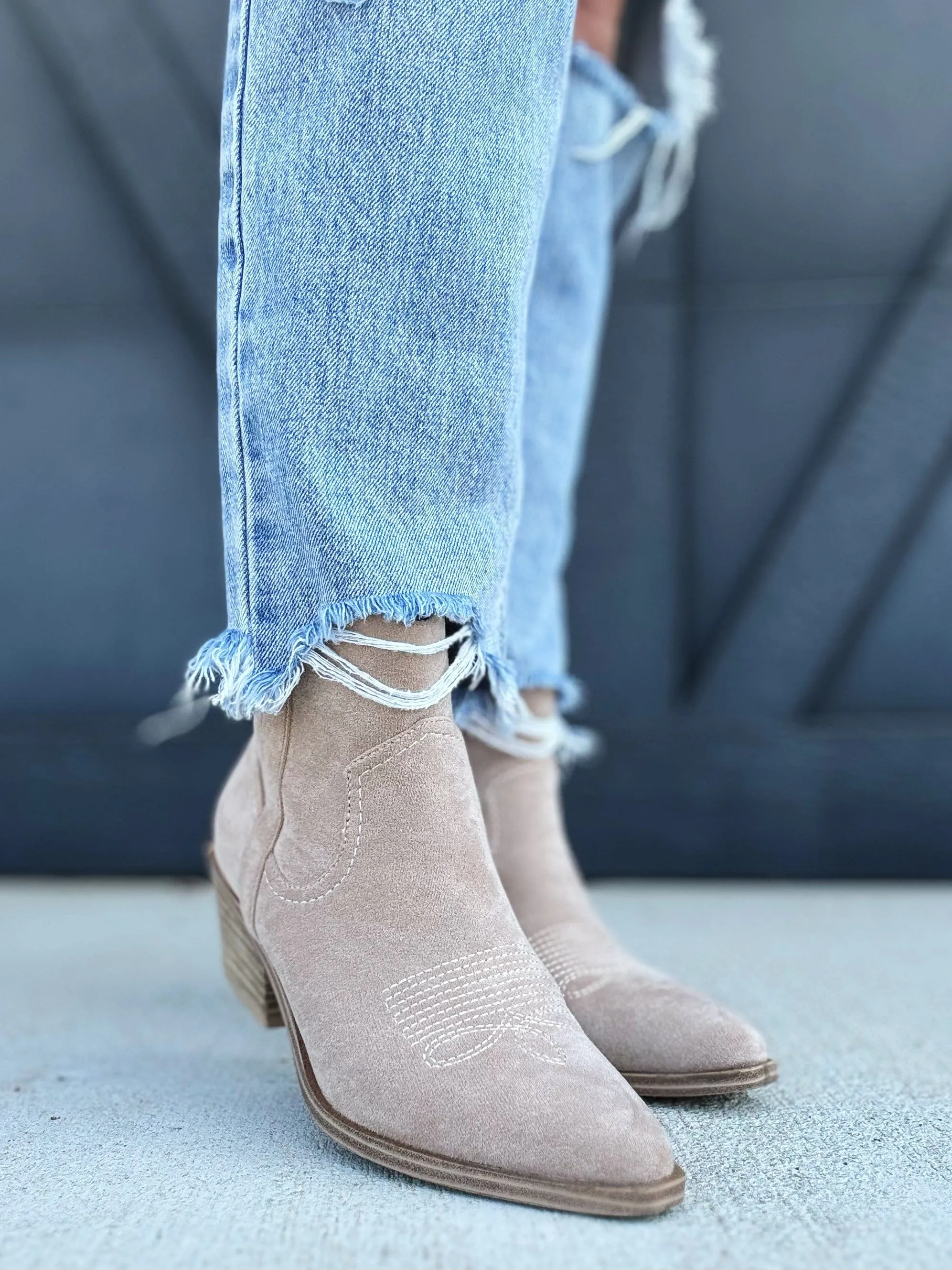 Corkys Quittin Time Booties In Sand Faux Suede