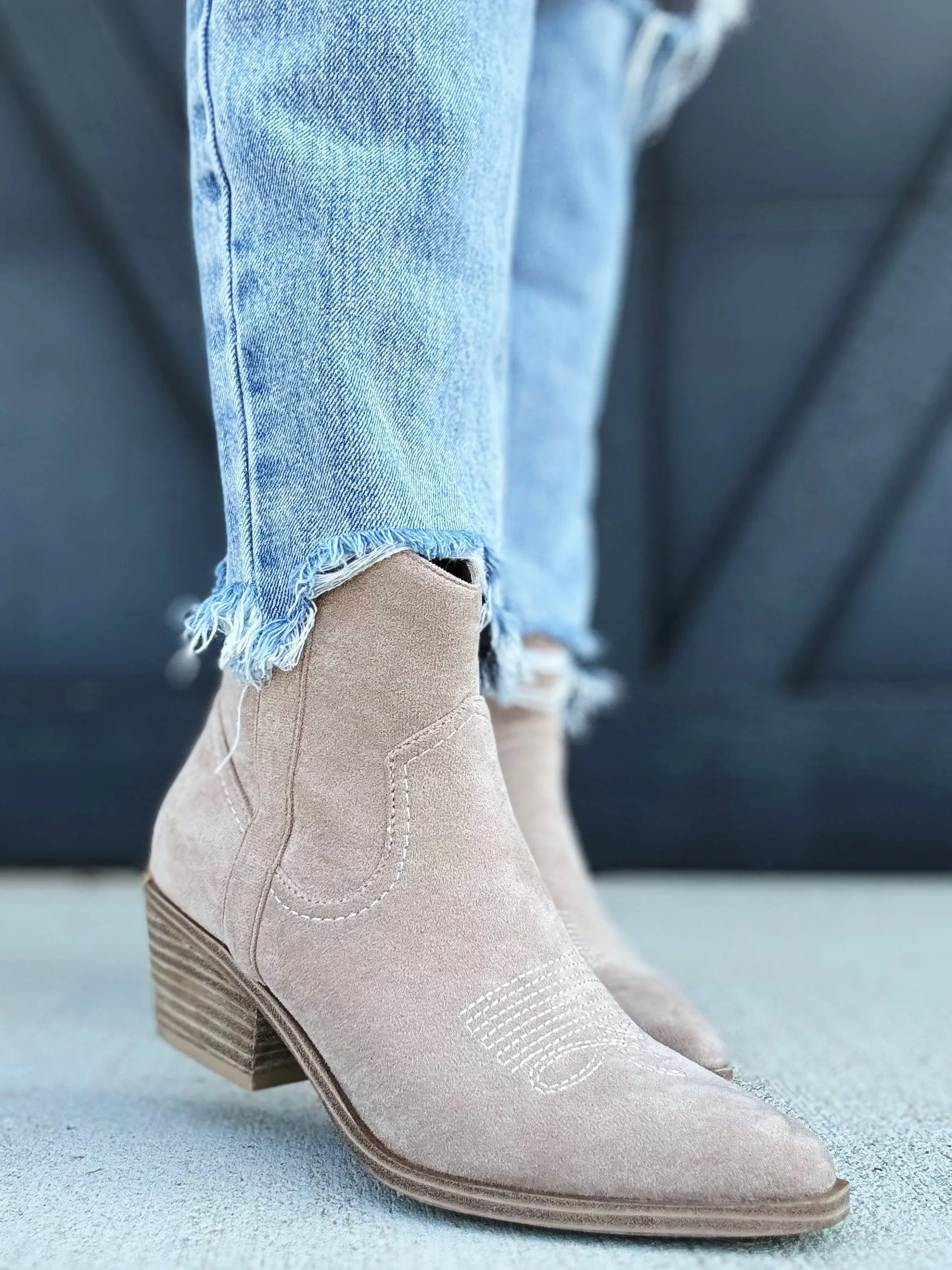 Corkys Quittin Time Booties In Sand Faux Suede