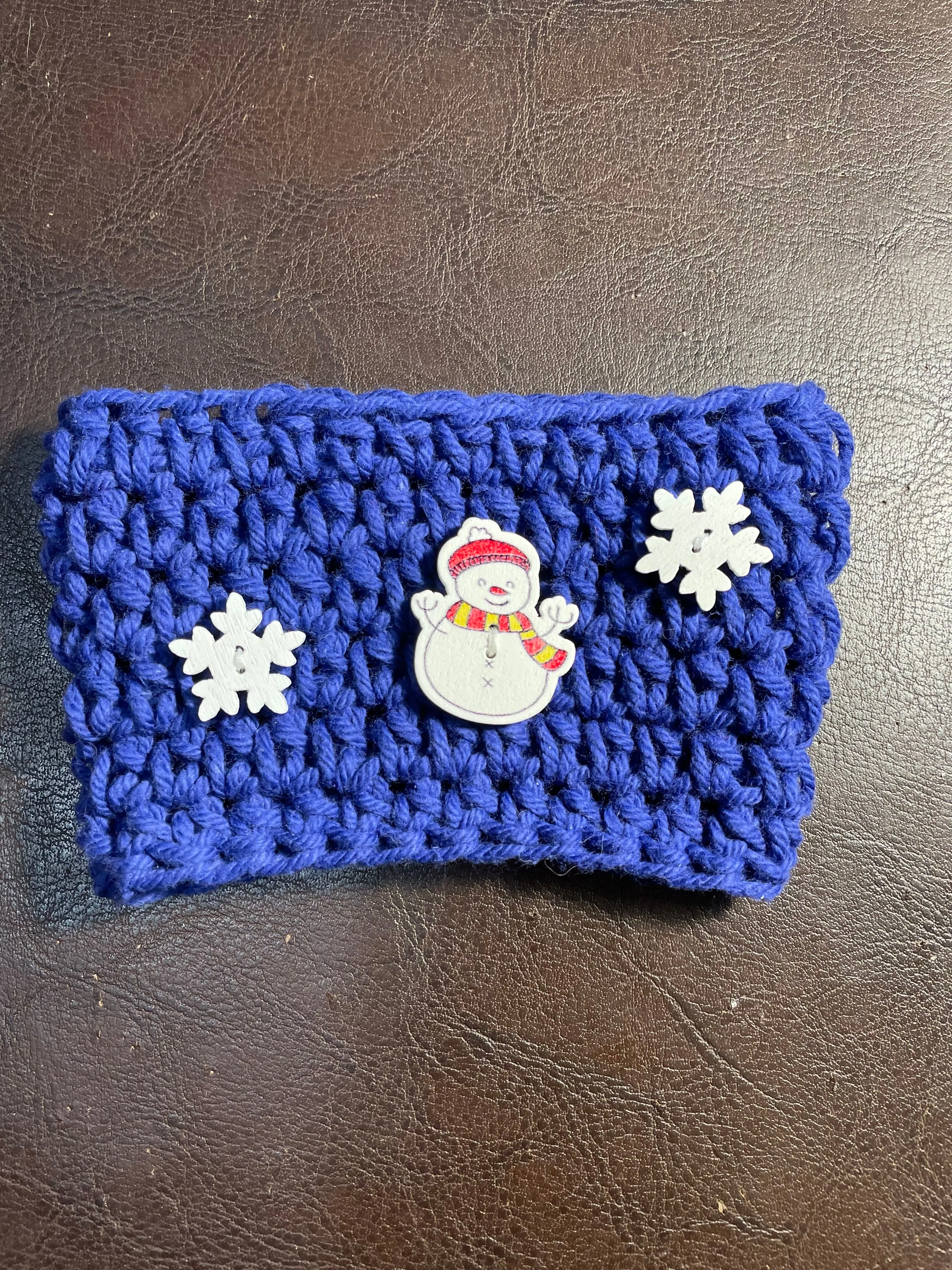 Cotton Cup Sleeve (Snowman & Snowflake Buttons)