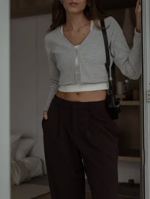 COZY CROPPED CARDIGAN - LIGHT GRAY