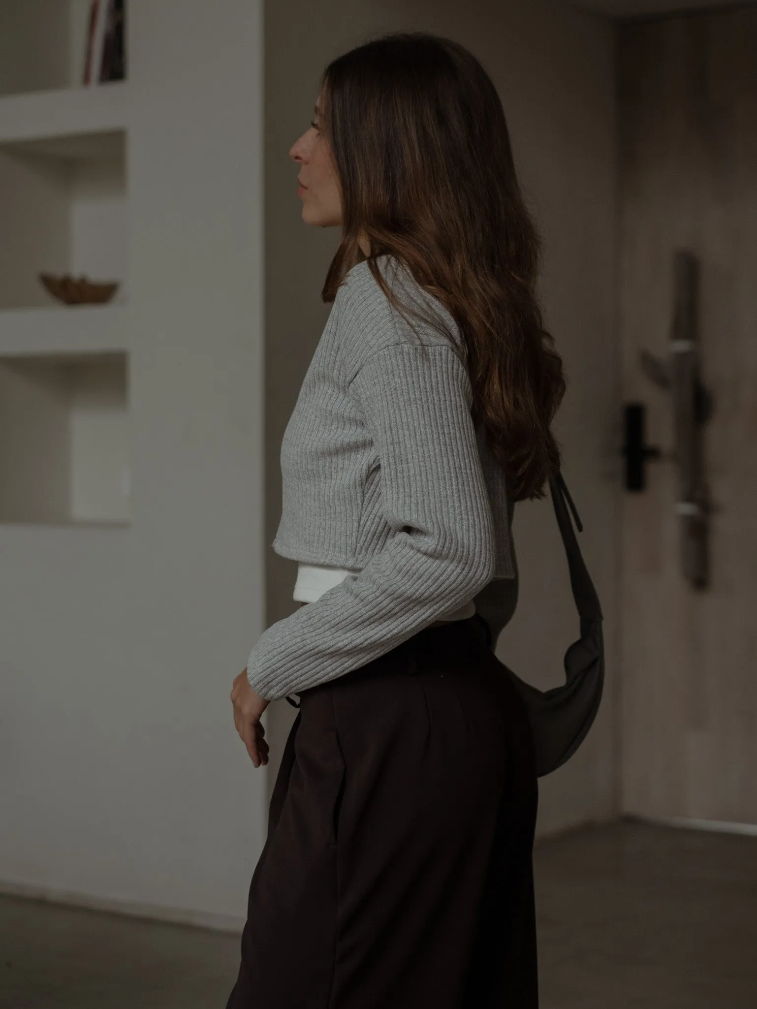 COZY CROPPED CARDIGAN - LIGHT GRAY