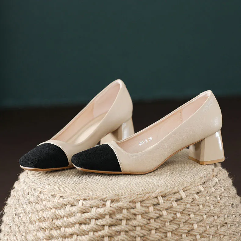 Creamtopmall Suede & Leather Patchwork Plush Loafers