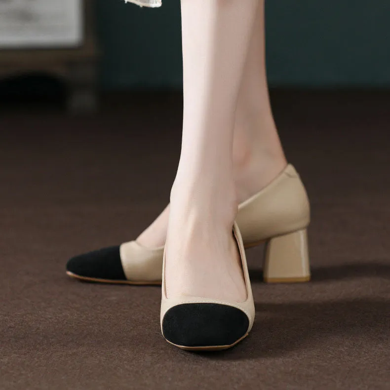 Creamtopmall Suede & Leather Patchwork Plush Loafers