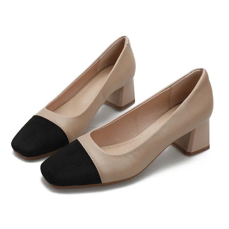 Creamtopmall Suede & Leather Patchwork Plush Loafers