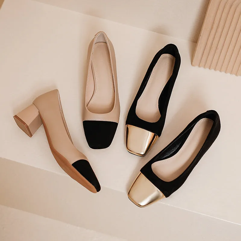 Creamtopmall Suede & Leather Patchwork Plush Loafers