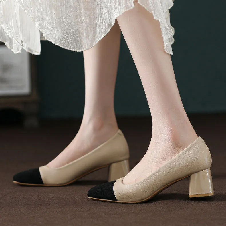 Creamtopmall Suede & Leather Patchwork Plush Loafers