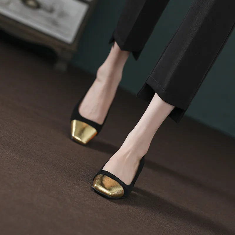 Creamtopmall Suede & Leather Patchwork Plush Loafers