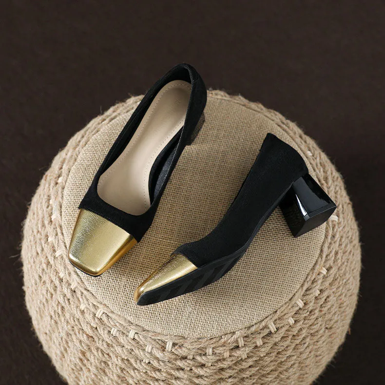 Creamtopmall Suede & Leather Patchwork Plush Loafers