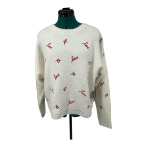 Cynthia Rowley Love Xo Red Embroidery Cream Soft Sweater NWT