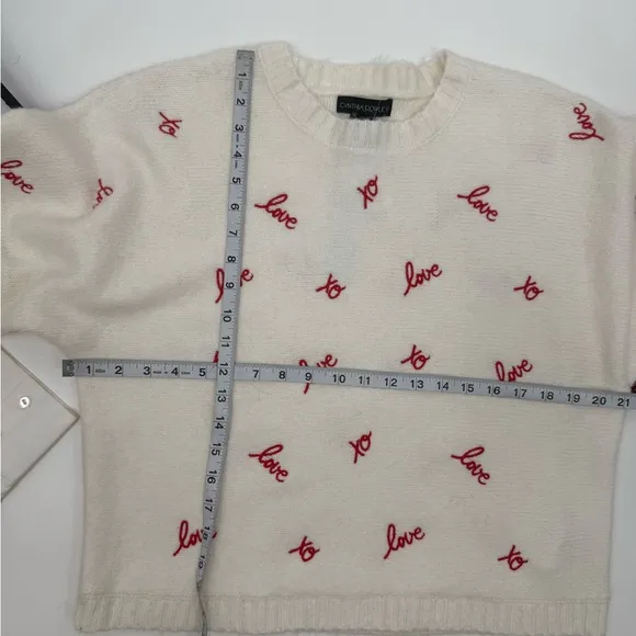 Cynthia Rowley Love Xo Red Embroidery Cream Soft Sweater NWT