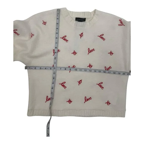 Cynthia Rowley Love Xo Red Embroidery Cream Soft Sweater NWT
