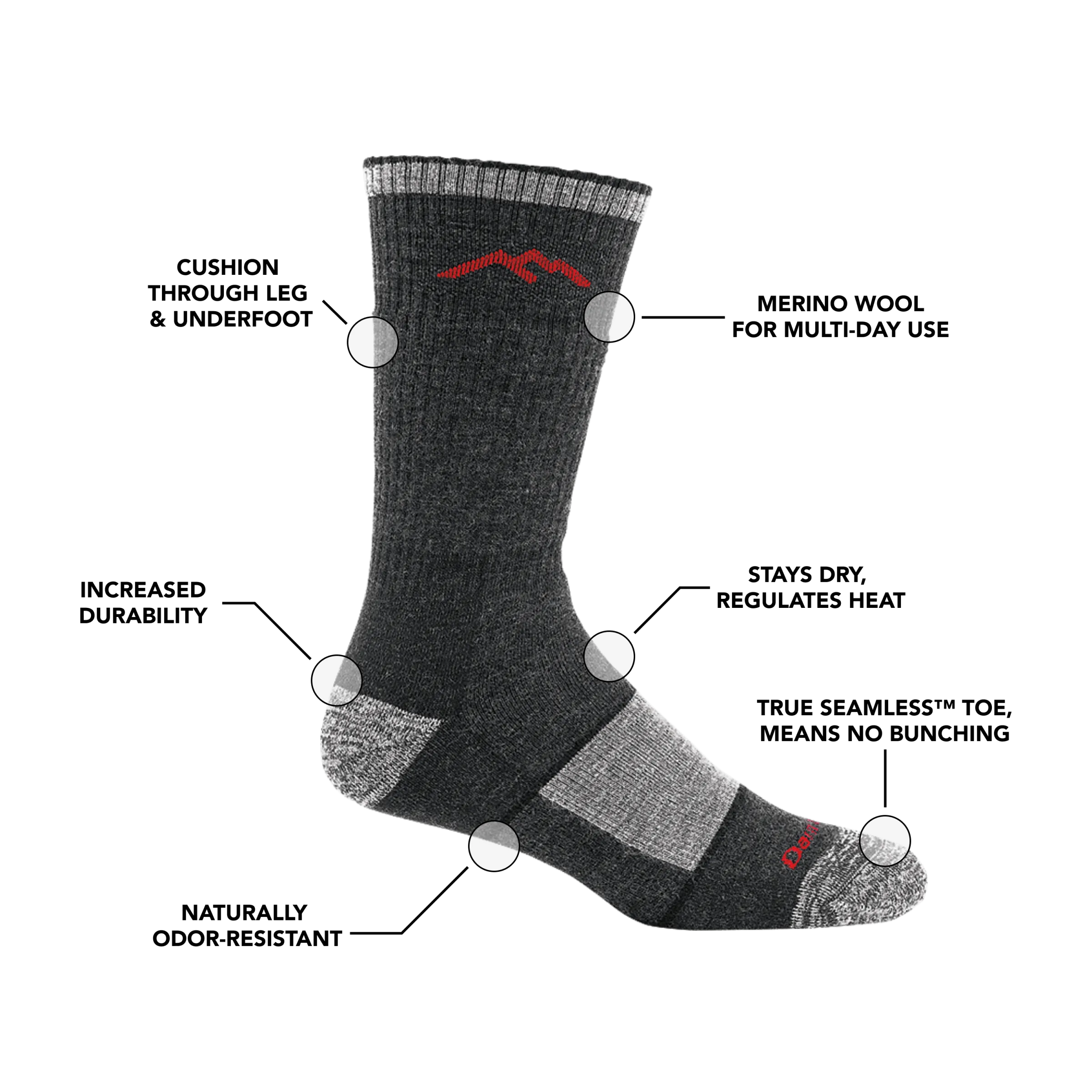 Darn Tough Mens Hiker Boot Full Cushion Midweight Socks