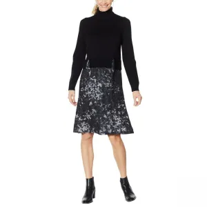 DG2 by Diane Gilman Plus Size Floral Twofer Turtleneck Sweater Dress