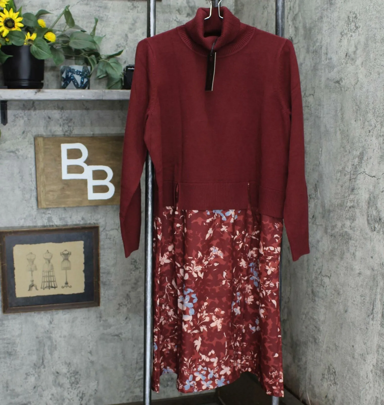 DG2 by Diane Gilman Plus Size Floral Twofer Turtleneck Sweater Dress
