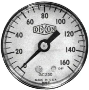 Dixon Valve Standard Dry Gauges, 0 to 100 psi, 1/4 in NPT(M), Center Back Mount, GC225