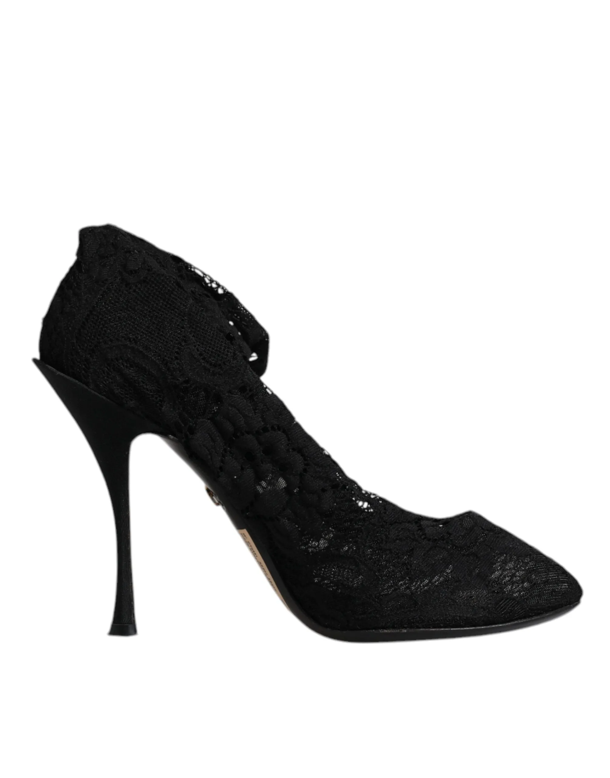 Dolce&Gabbana Women Black Sock Boots Nylon Lace Stretch Mid Calf Pumps Sz EUR 38