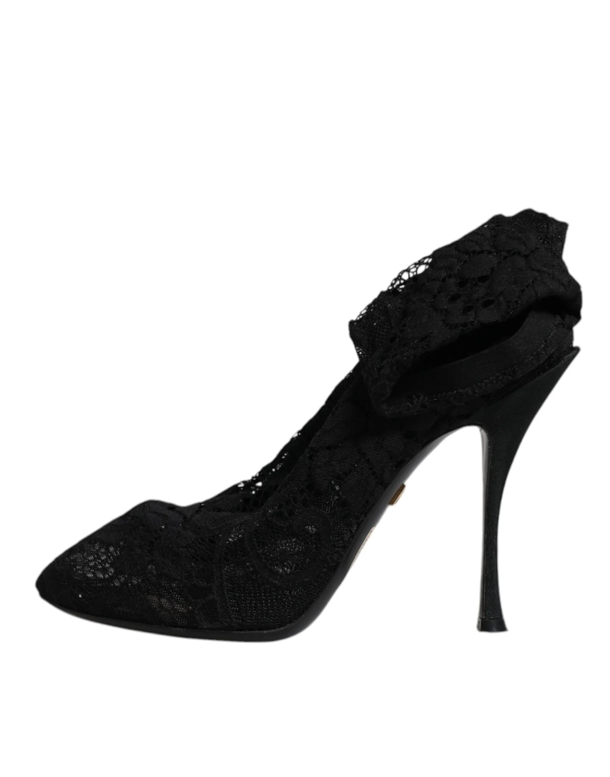 Dolce&Gabbana Women Black Sock Boots Nylon Lace Stretch Mid Calf Pumps Sz EUR 38