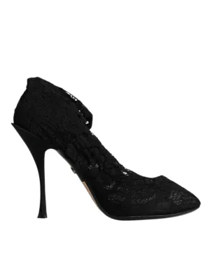 Dolce&Gabbana Women Black Sock Boots Nylon Lace Stretch Mid Calf Pumps Sz EUR 38