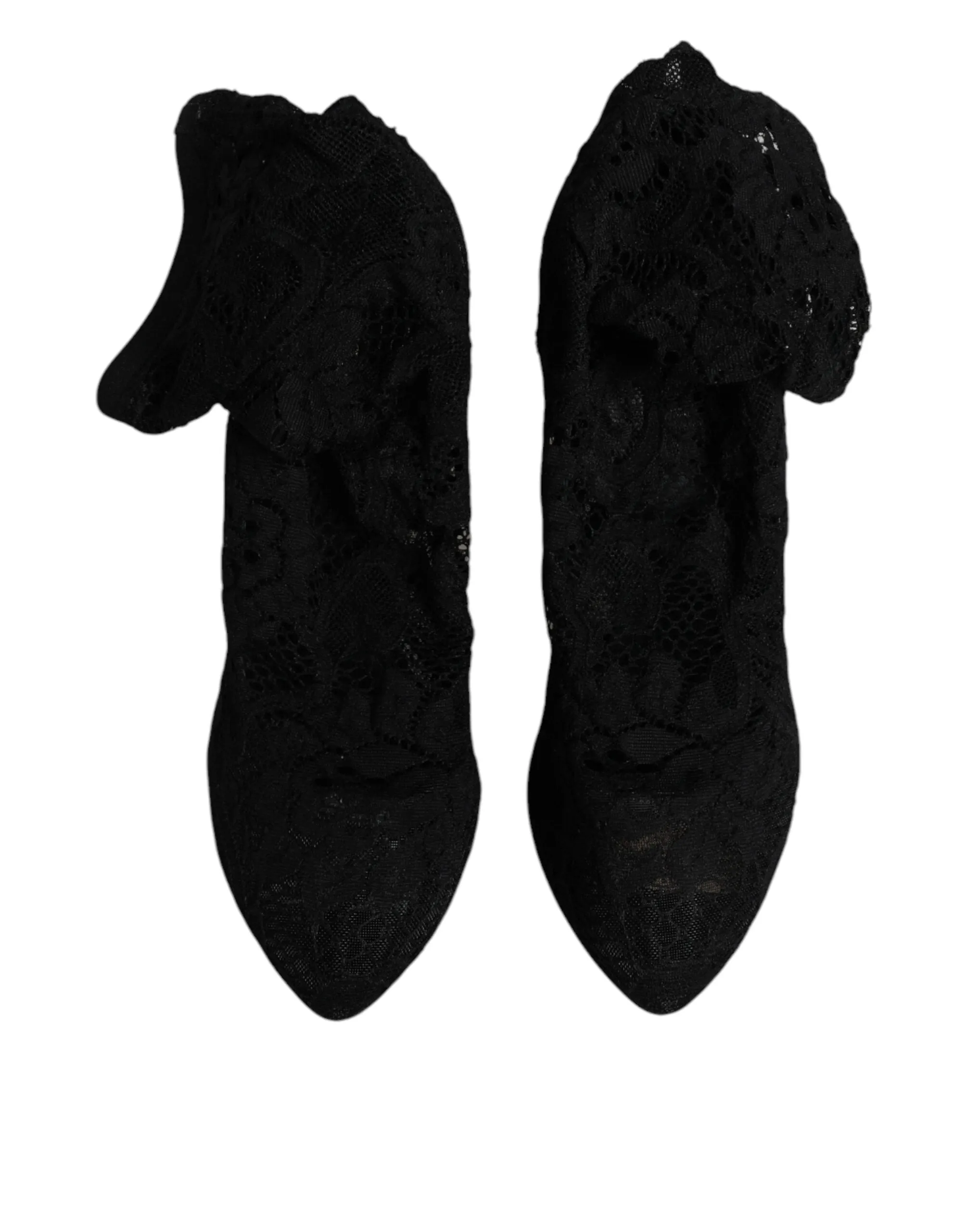 Dolce&Gabbana Women Black Sock Boots Nylon Lace Stretch Mid Calf Pumps Sz EUR 38