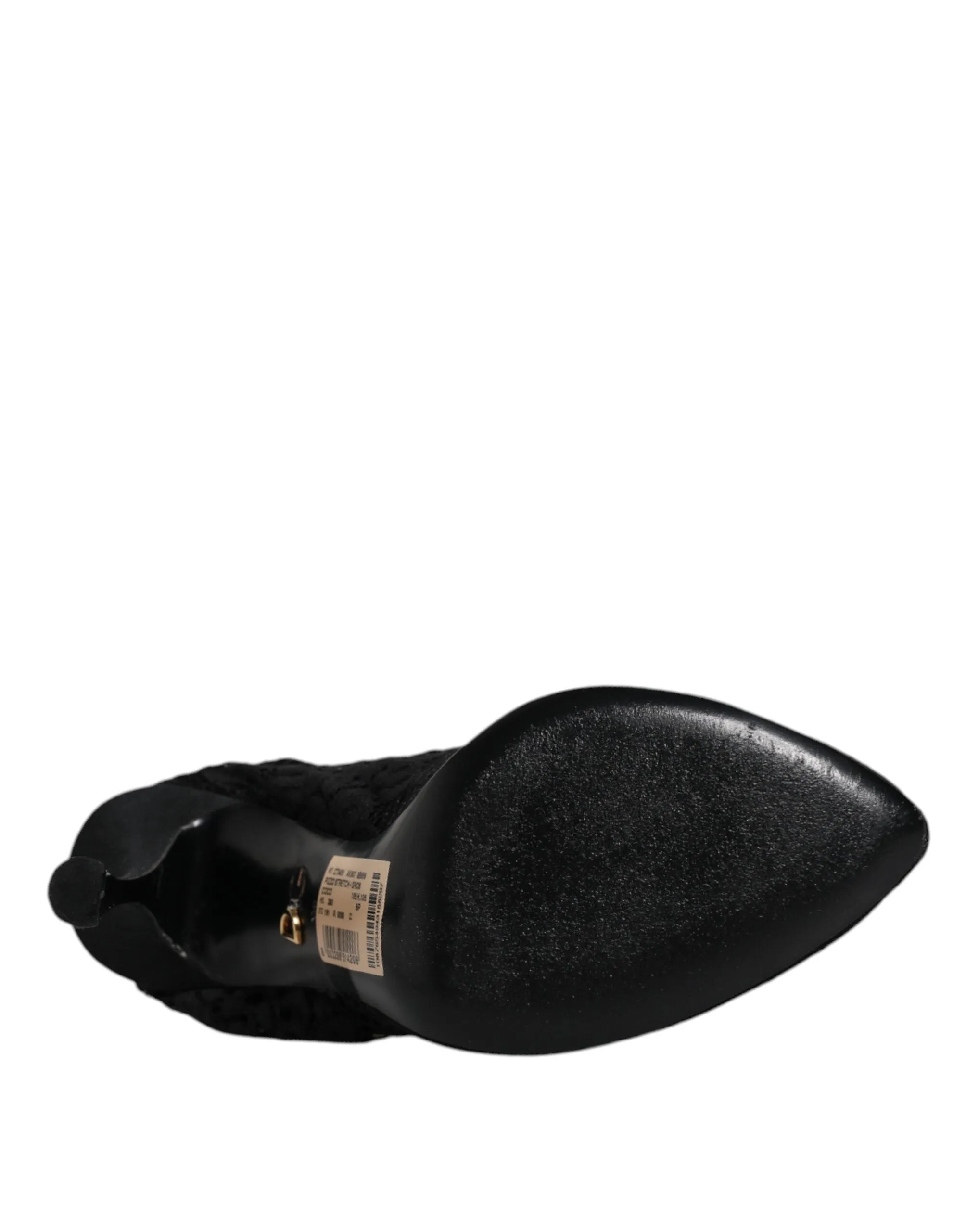 Dolce&Gabbana Women Black Sock Boots Nylon Lace Stretch Mid Calf Pumps Sz EUR 38