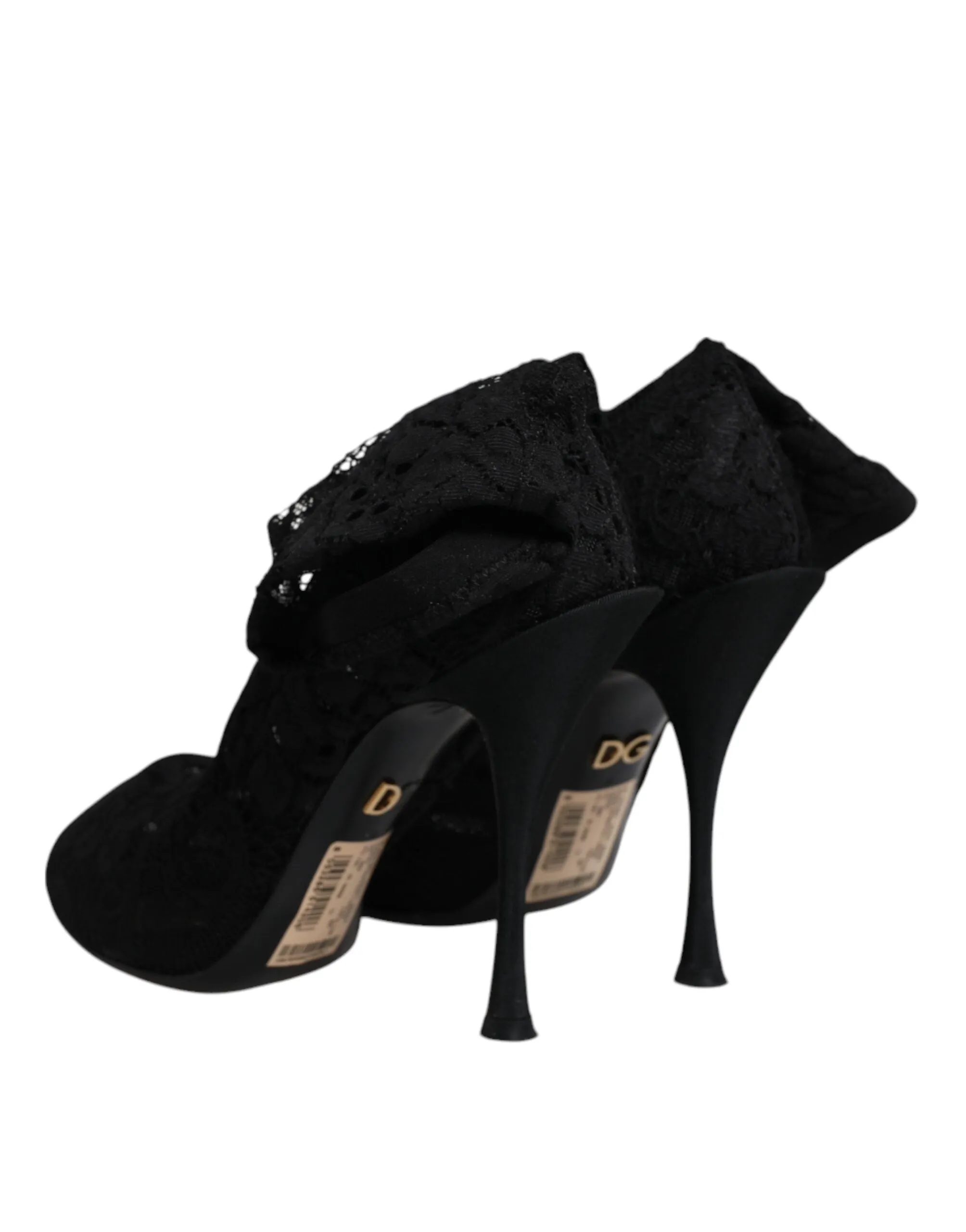 Dolce&Gabbana Women Black Sock Boots Nylon Lace Stretch Mid Calf Pumps Sz EUR 38