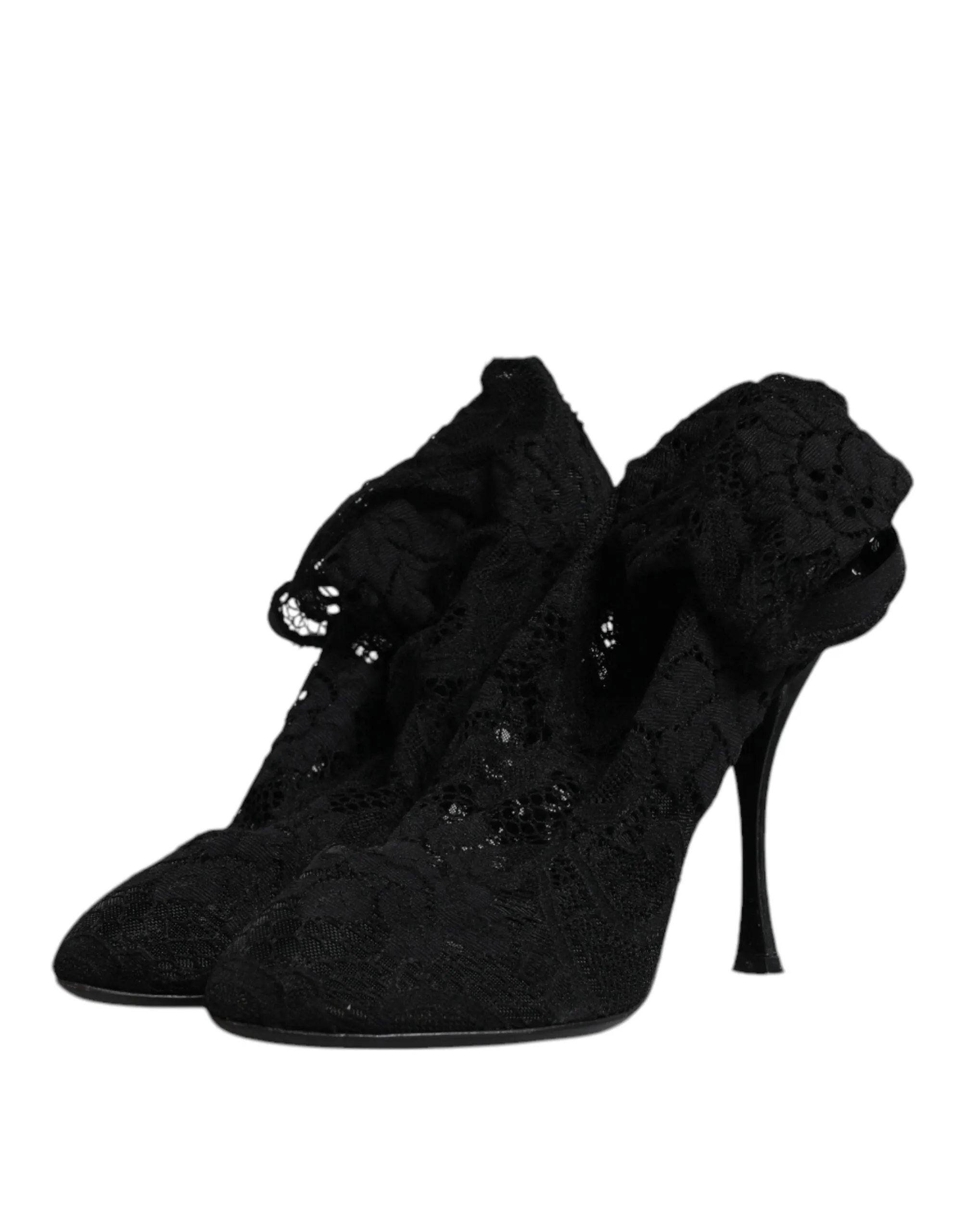Dolce&Gabbana Women Black Sock Boots Nylon Lace Stretch Mid Calf Pumps Sz EUR 38