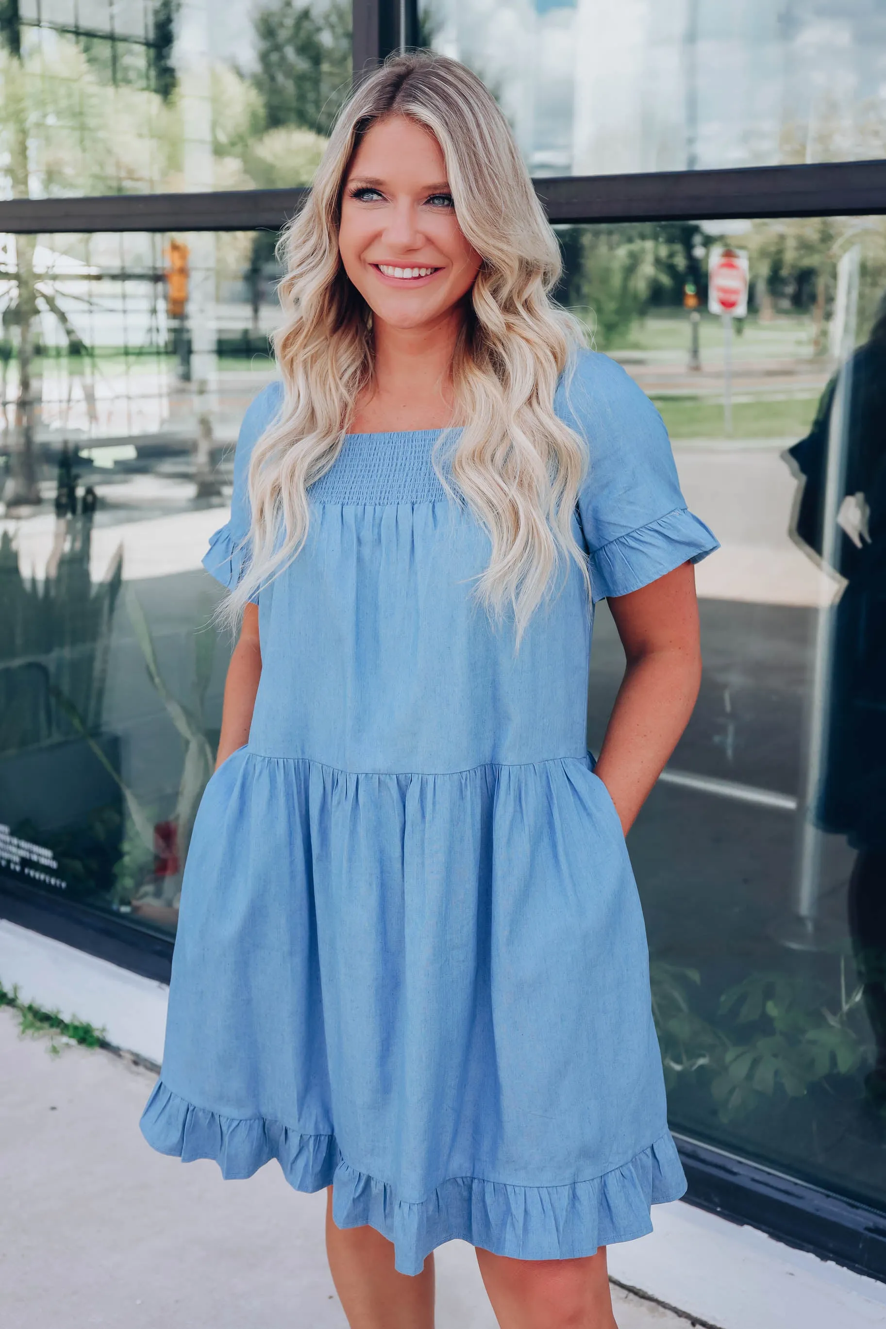 Durango Denim Ruffle Dress - Light