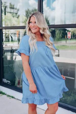 Durango Denim Ruffle Dress - Light