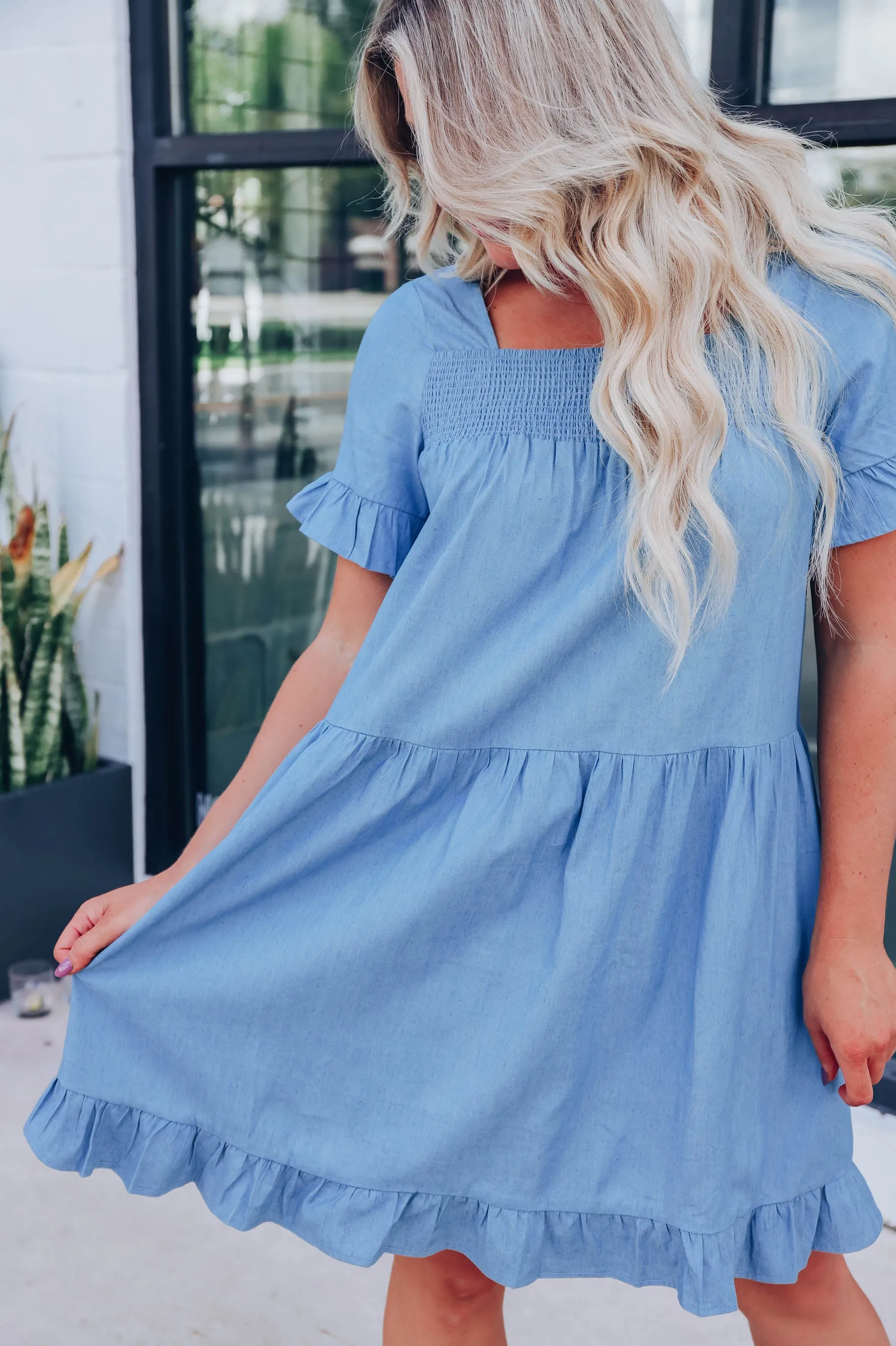Durango Denim Ruffle Dress - Light