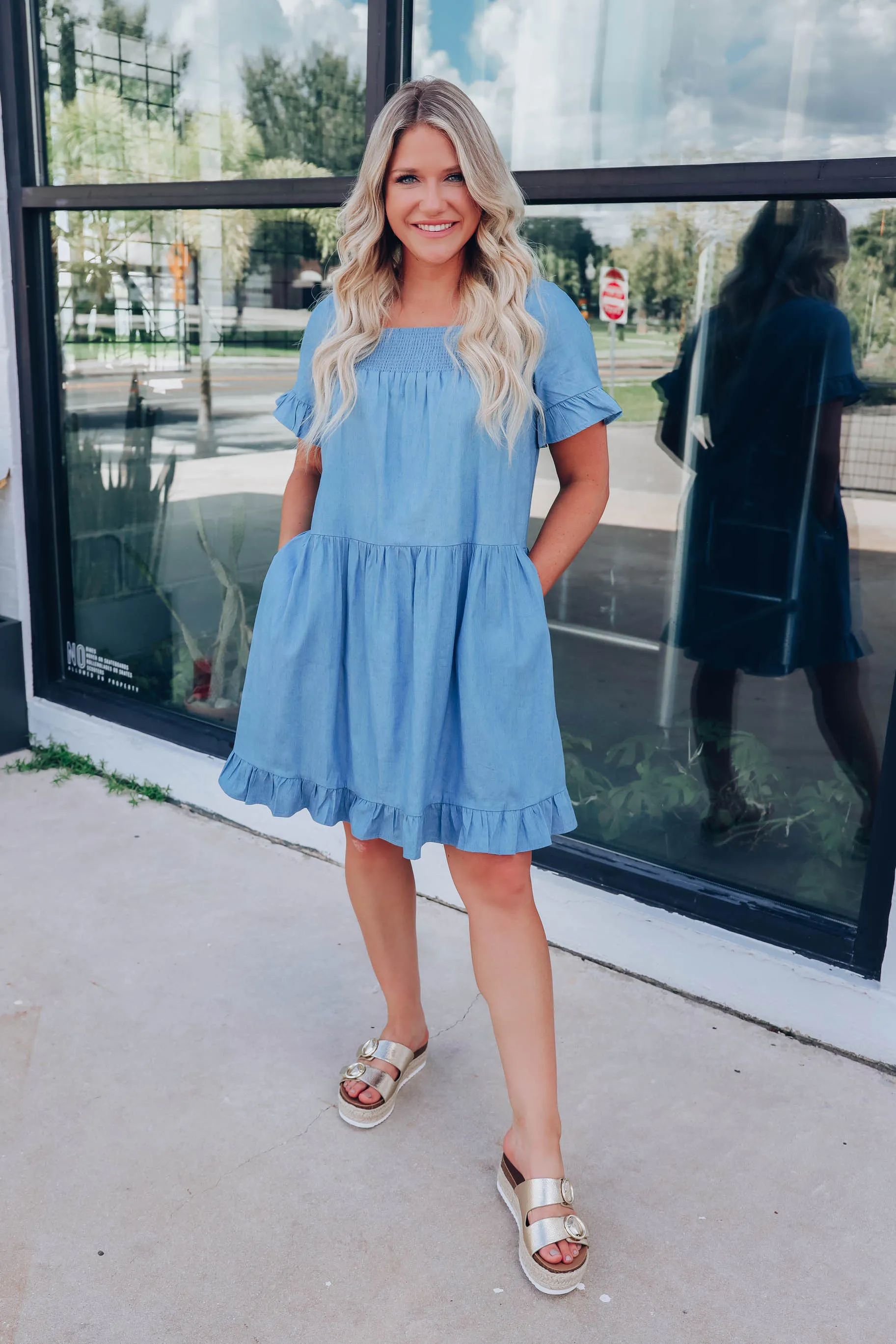 Durango Denim Ruffle Dress - Light