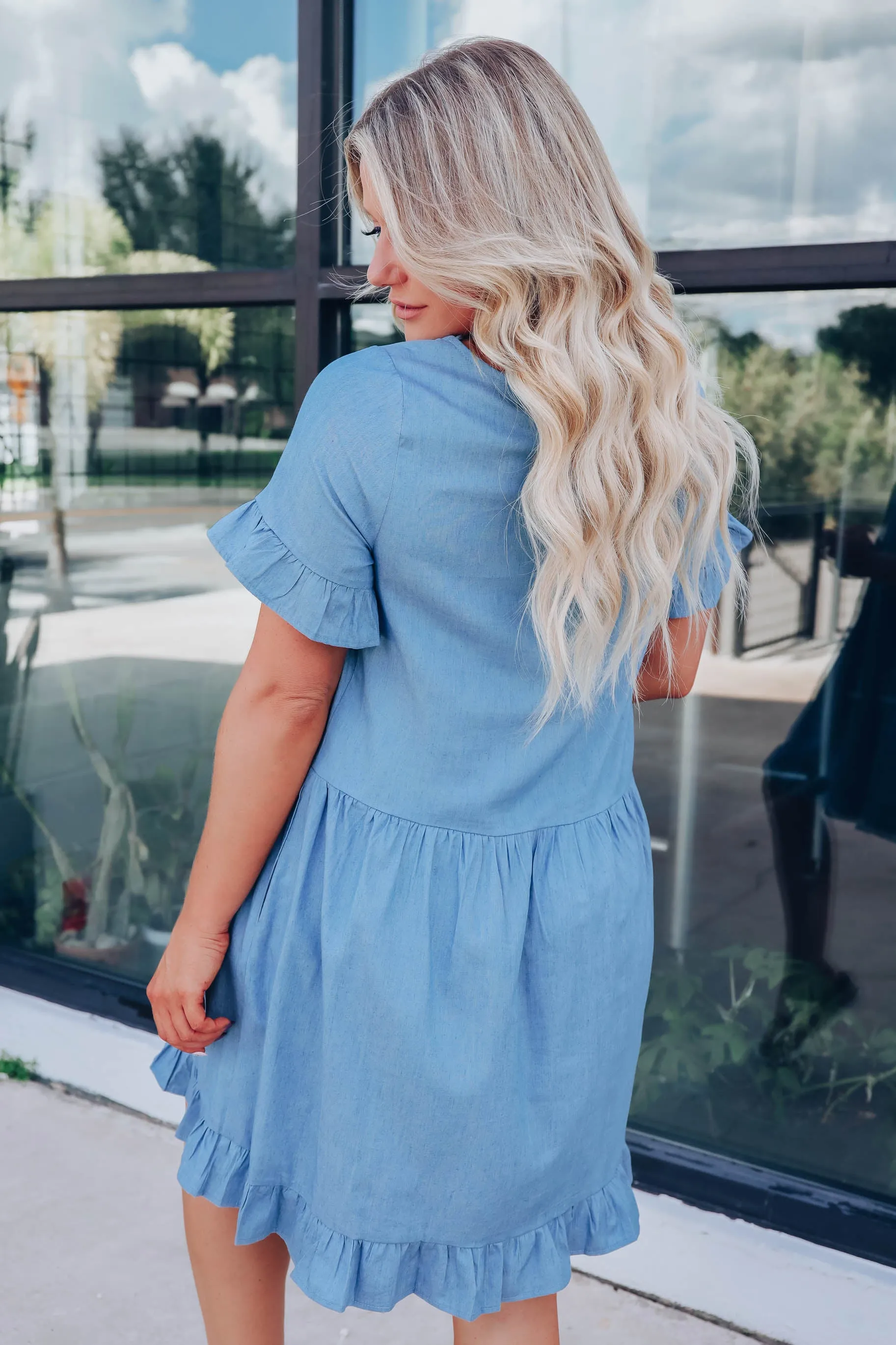 Durango Denim Ruffle Dress - Light