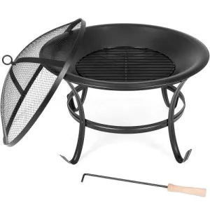 Elite’s New Elegant Upgraded 22" Round Fire Pit W Cover | Outdoor Steel Wood Burning Fire Pit | For BBQing | Grill W Round Mesh | Spark Screen Cover