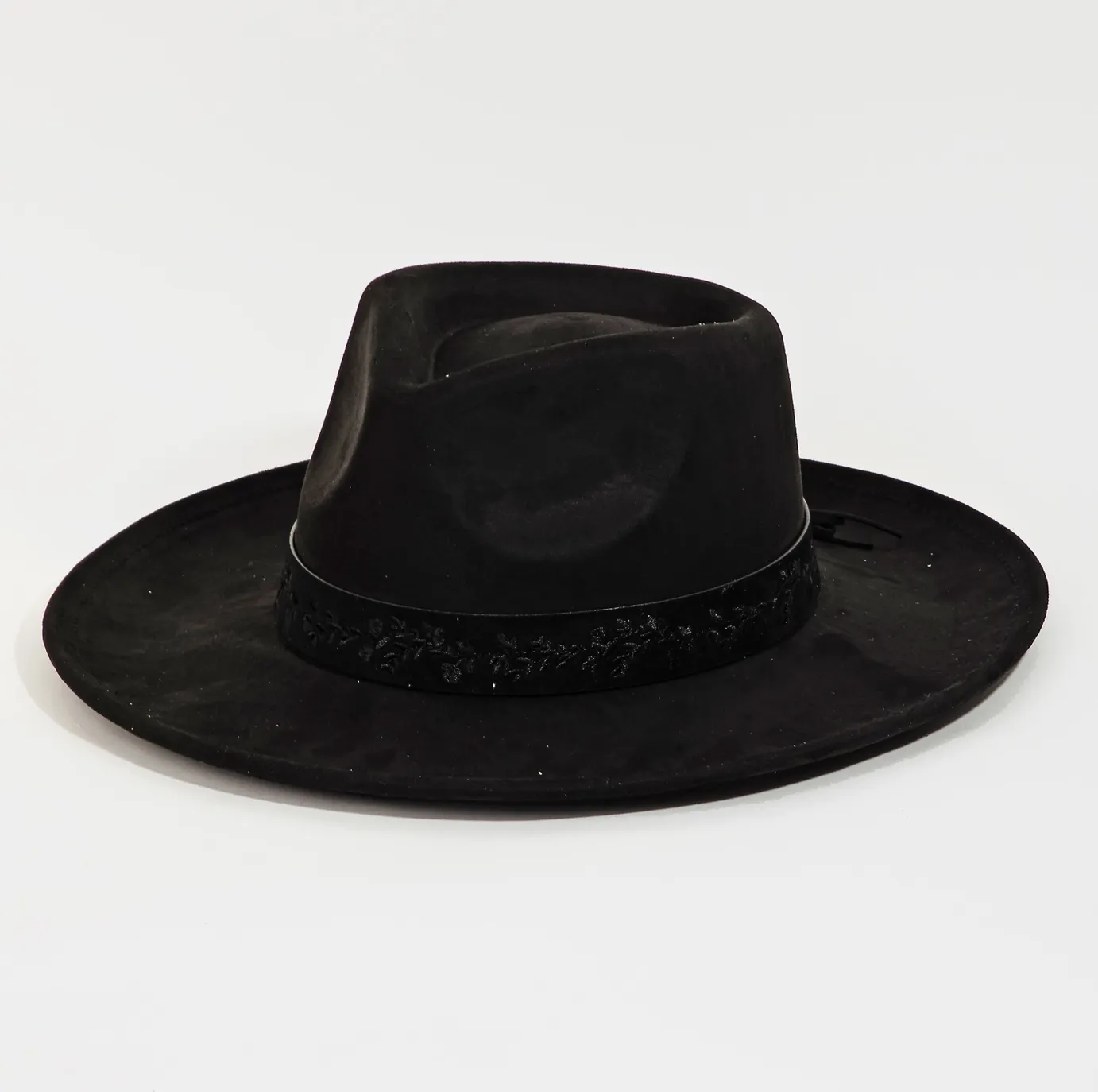 Embroidered Flower Strap Fedora Hat