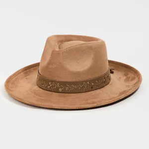 Embroidered Flower Strap Fedora Hat