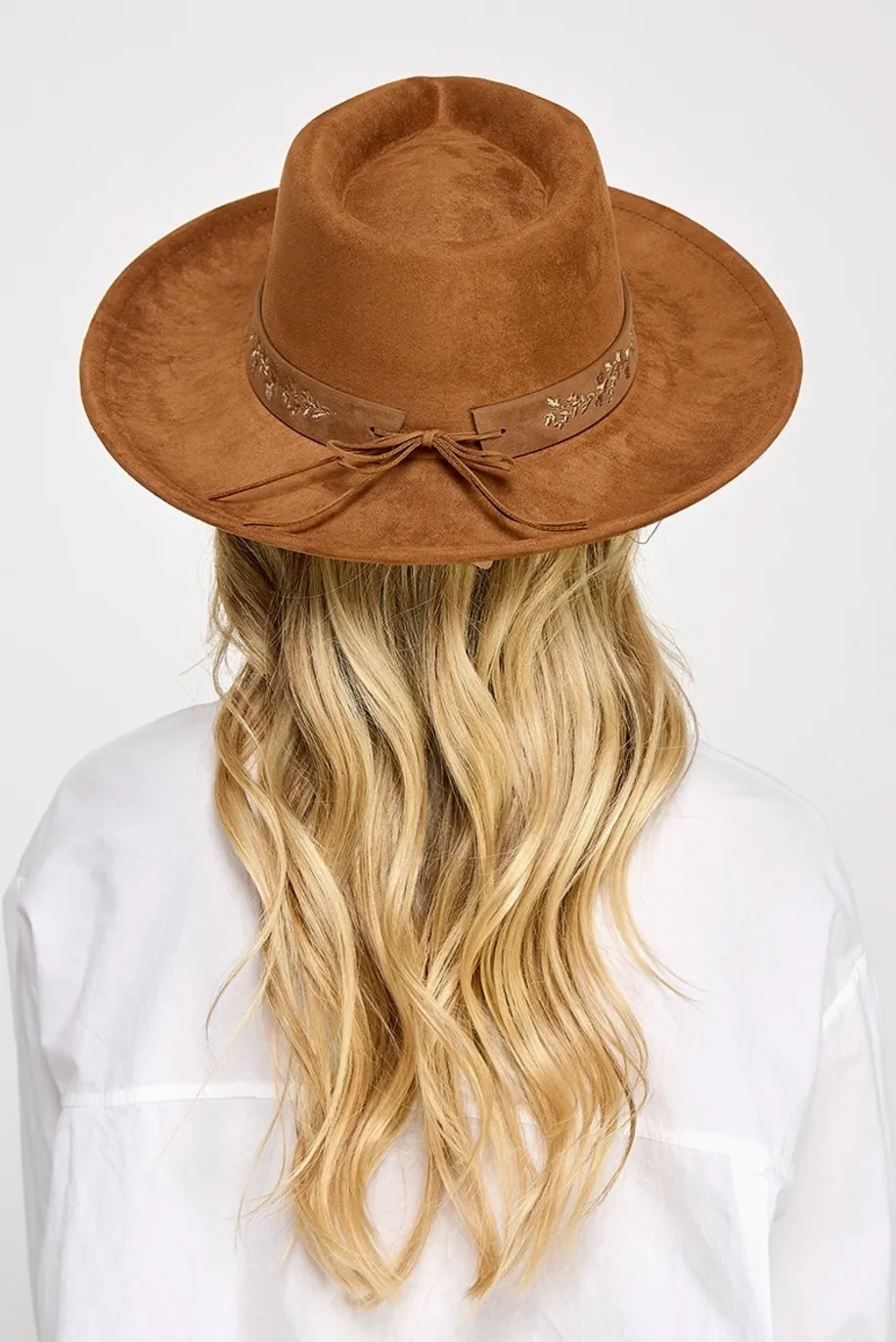 Embroidered Flower Strap Fedora Hat