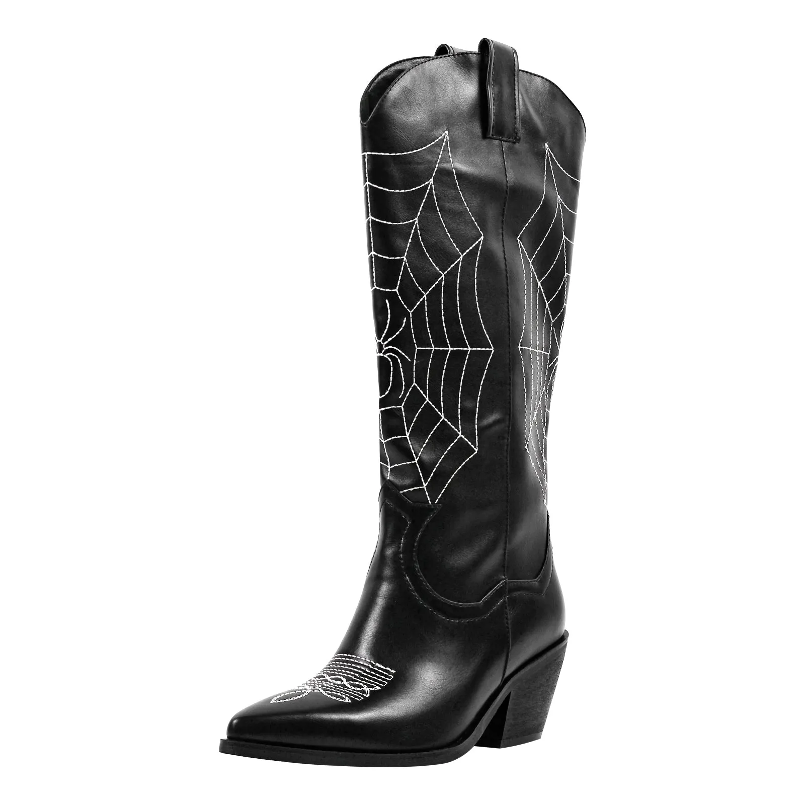Embroidery Spider Webs Mid-Calf Boots