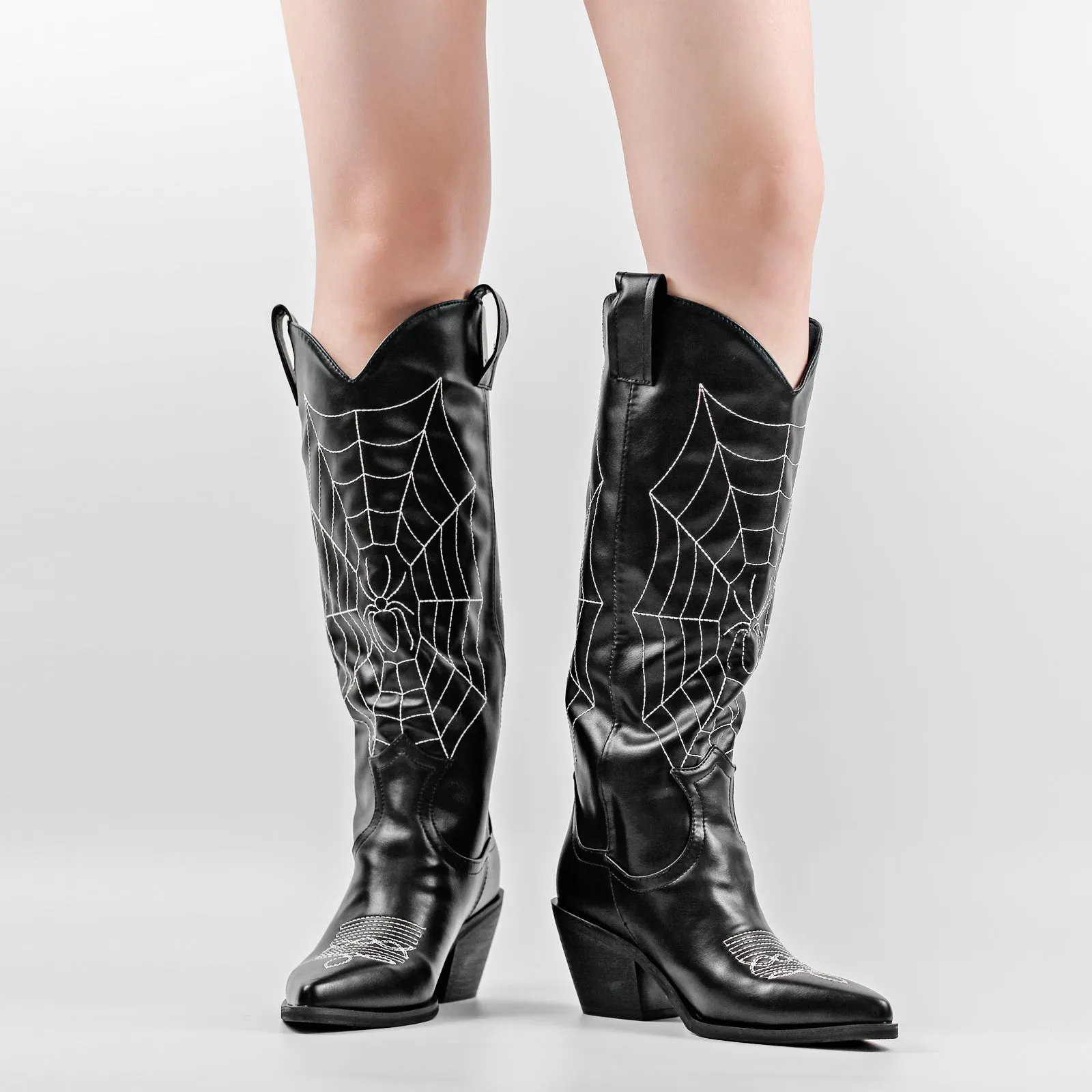 Embroidery Spider Webs Mid-Calf Boots