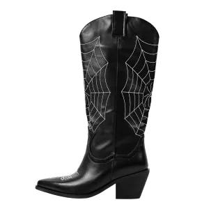 Embroidery Spider Webs Mid-Calf Boots