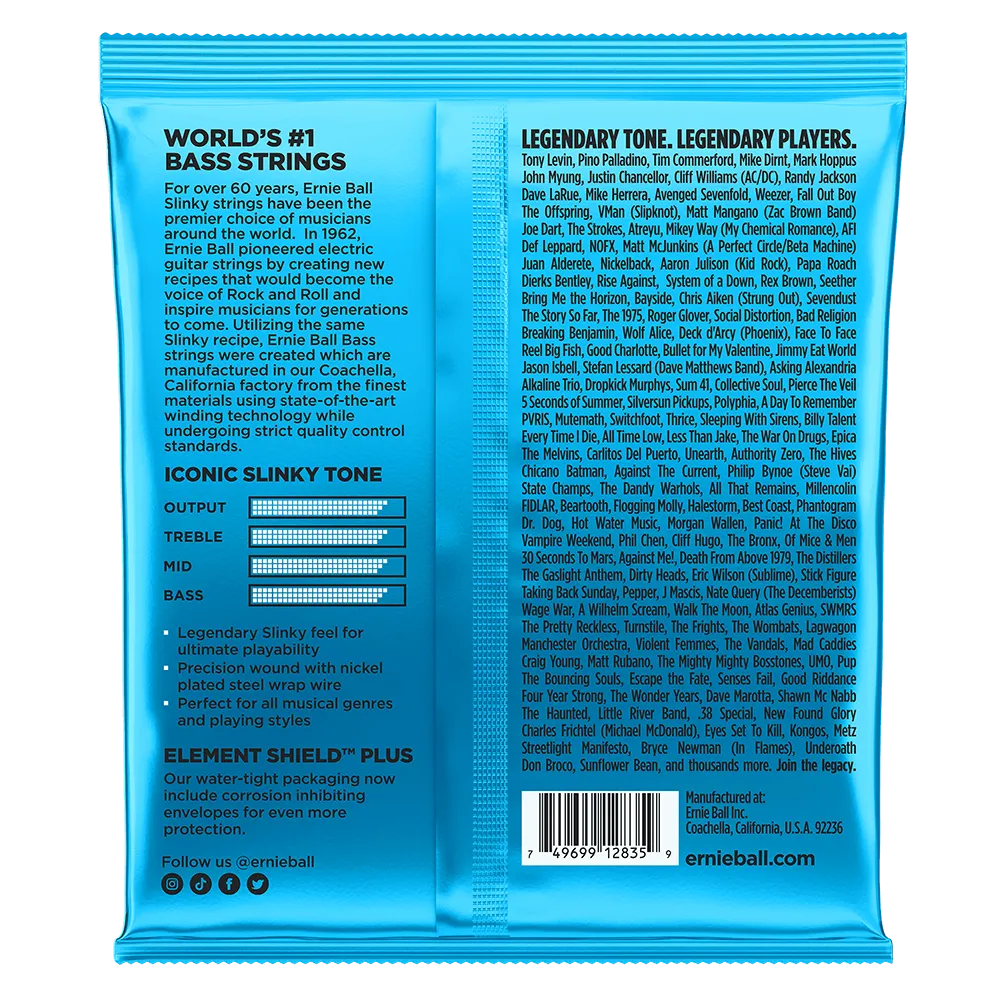 Ernie Ball Extra Slinky Nickel Wound Electric Bass String, 40-95 Gauge