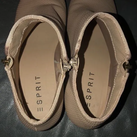 ESPRIT 10 Light Brown Cream Faux Leather Ankle Booties Perforated Tiny Holes