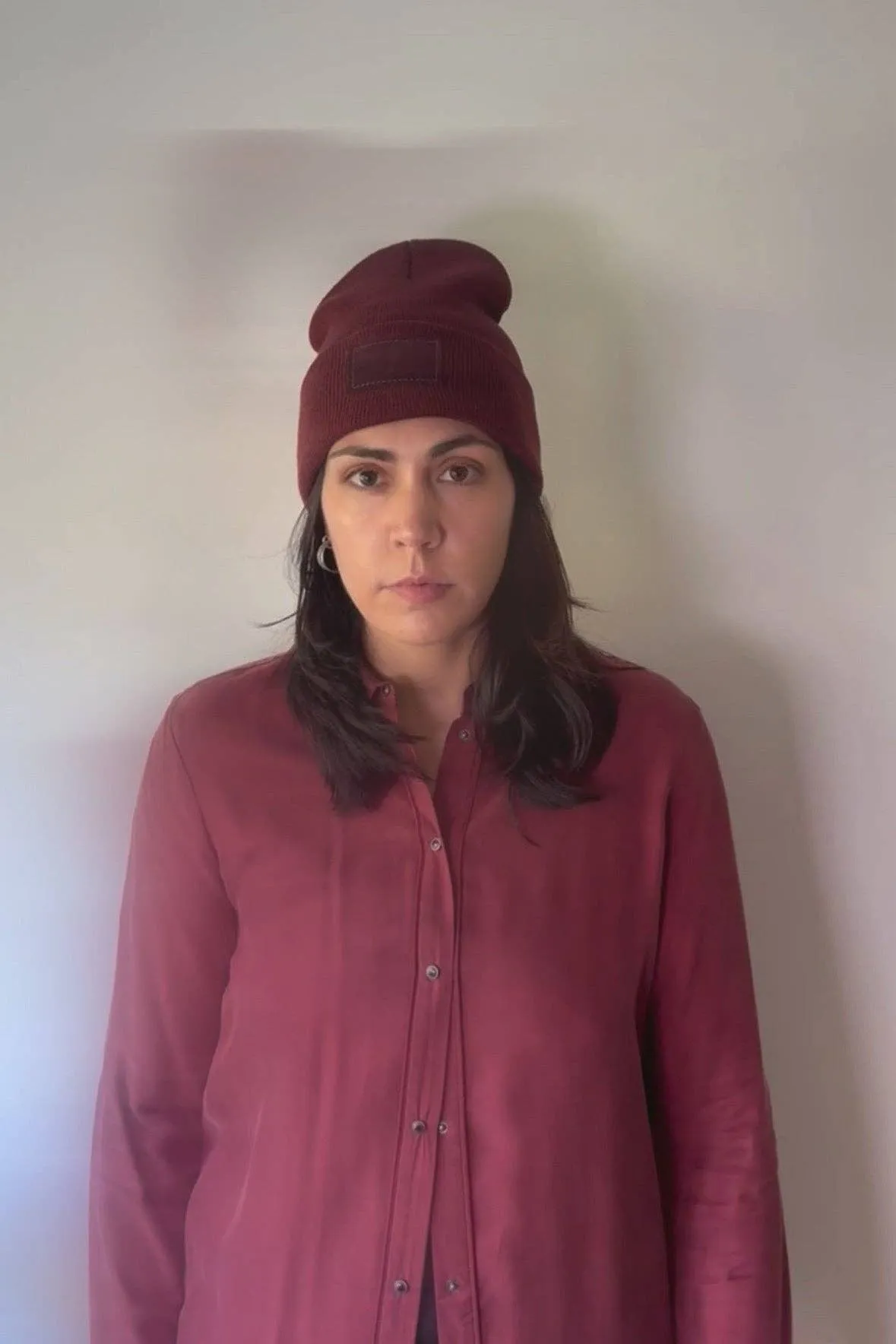 Etta Leather Patch Beanie | Merlot