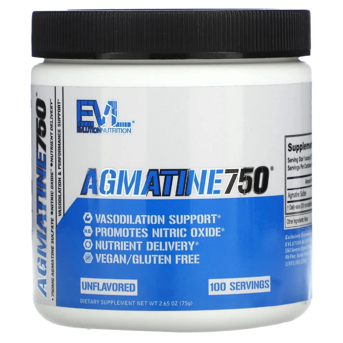 EVLution Nutrition Agmatine750 Unflavored 2.65 oz (75 g) EXP Jan 2026