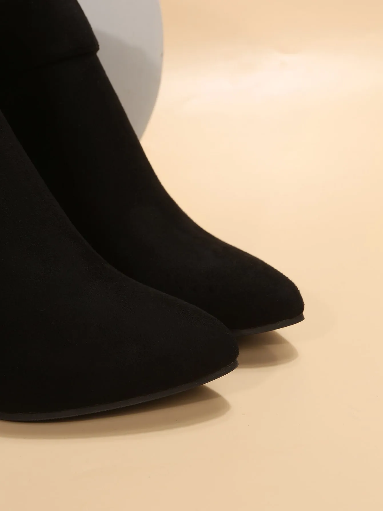 Faux Suede Buckle Detail Chunky Heel Boots - Black