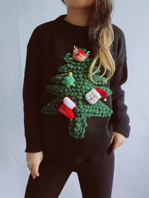 Festive Long Sleeve Sweater In Black