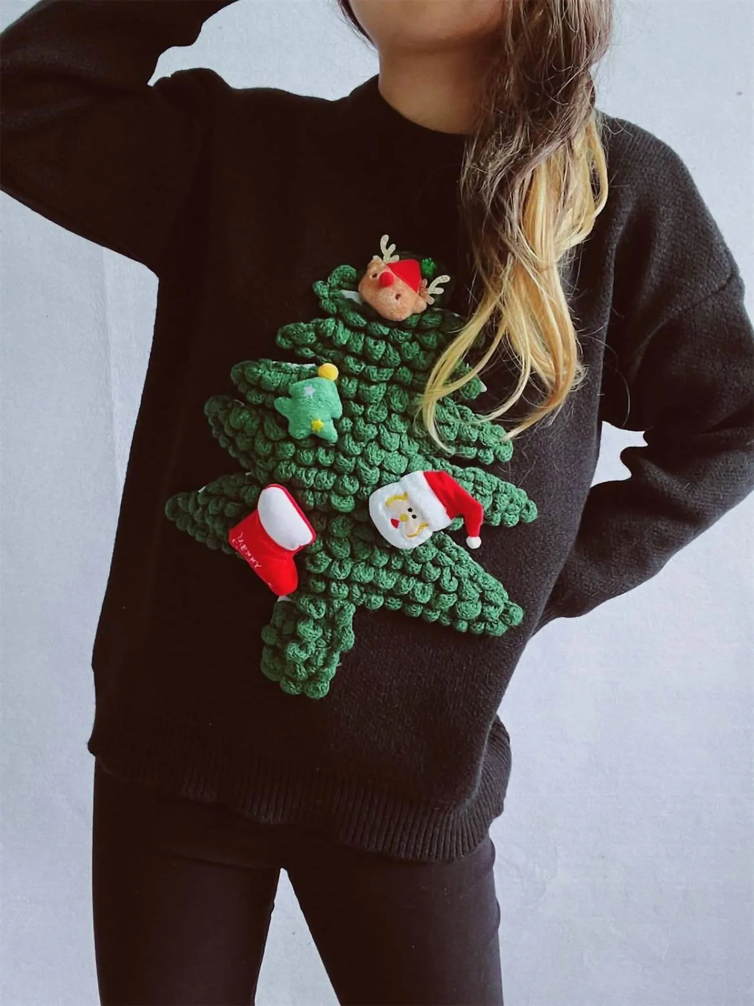Festive Long Sleeve Sweater In Black